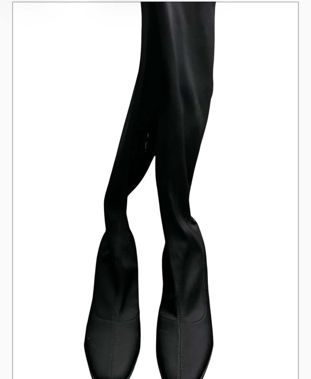 Black Stretchy Over-The-Knee Boots With Block Heel